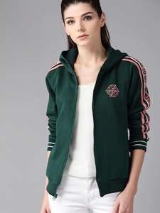 Sweat-shirt à capuche vert pour femme, manches longues, logo brodé, lettres roses, rayures, en coton tricoté, pour l'automne - Product Image 4