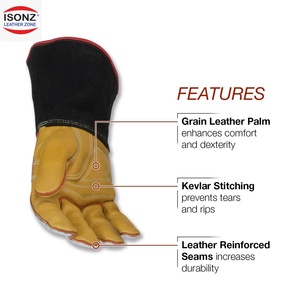 ถุงมือเชื่อมหนังวัวแท้ ISONZ Leather Premium Grain Leather Cotton Cowhide Reinforce Welder Gauntle Tig Leather Welding Glove - Product Image 2