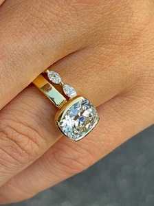 4Ctw Diamond Engagement <b>Rings</b> 14K Solid Gold Half Bezel Set <b>Cushion</b> Cut Lab Grown Diamond With Marquise Bridal Set <b>Wedding</b> Bands - Product Image 5
