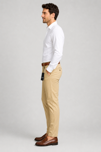 Force 2 Win Men's Khaki Chino Pants <b>Canvas</b> Fabric Straight Fit Mid Waist Smart Casual Breathable Lightweight Quick Dry Button - Product Image 2