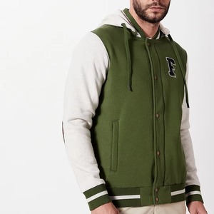 Veste universitaire verte pour homme, manches blanches, style preppy, à capuche, lettre F brodée, fermeture boutonnée sur le devant, coupe classique, automne - Product Image 4