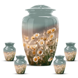Decorative Adult <b>Ashes</b> Urn Metal Cremation <b>Keepsake</b> Vessel Floral Memorial Burial Urn for Home Shrine - Product Image 4