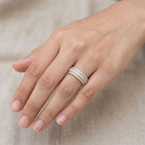 Yellow Gold Triple Row Lab Grown Diamond Wedding Band - Product Image 4