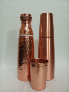 Bouteille d'eau classique en cuivre avec deux verres en cuivre, ensemble de vaisselle ayurvédique, bouteille de voyage anti-fuite, logo personnalisé - Product Image 6