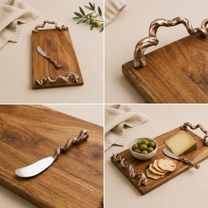 Luxury Artisanal Wooden Cheese <b>Board</b> With Copper-Plated Vine Handles Handmade Rectangular Acacia Wood Charcuterie Serving Tray - Product Image 5