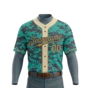 Ensemble d'uniformes de baseball personnalisés pour hommes, maillot camouflage à manches courtes, respirant, en polyester, pour toutes les saisons, vêtements d'équipe avec fermeture à boucle - Product Image 5