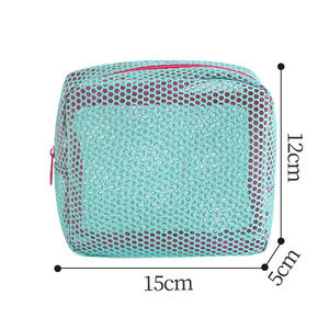 Sac de rangement portable grande capacité, écologique et tendance, en maille Dopamine, pour cosmétiques, tofu et coton hygiénique, avec fermeture éclair - Product Image 4