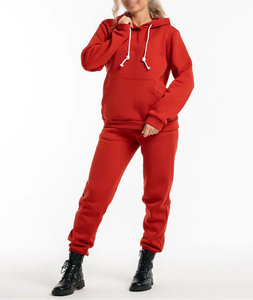 Ensemble de survêtement rouge à capuche pour femme, manches longues, couleur unie, décontracté, pour l'automne, pantalon de jogging en coton avec poches latérales et taille élastique - Product Image 4