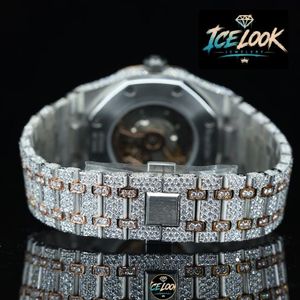 Reloj Mecánico de Buceo Analógico de Acero Inoxidable con Aspecto de Hielo, Esfera de Cristal de Zafiro, Bisel con Diamantes, Tono Dorado, Joyería de Moda - Product Image 3