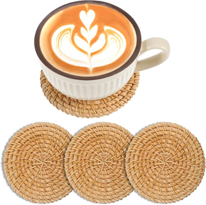 Rattan Coaster <b>Placemat</b> With Holder Round Tea Cup Rattan <b>Placemats</b> <b>Wicker</b> Coaster Heat Resistant Coaster - Product Image 5