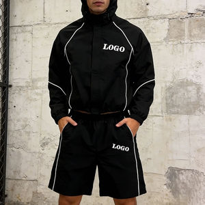 ชุดเซ็ตเสื้อแจ็คเก็ตกันลมและกางเกงขาสั้นลำลองสำหรับผู้ชายแบบใหม่ ผ้าฝ้าย 100% เอวยางยืด แห้งเร็ว สไตล์สตรีทแวร์ รับสั่งทำ - Product Image 4