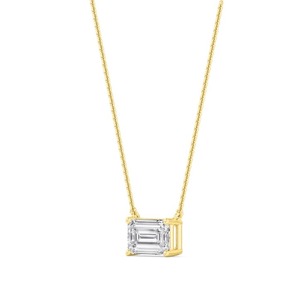 Luxurious 9K Rose Gold Lab Created <b>Emerald</b> Cut Diamond Solitaire Charm <b>Pendant</b> - Product Image 4