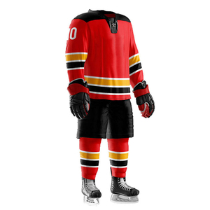 Tenue complète de hockey sur glace comprenant un maillot de hockey sur glace par sublimation, ainsi que des vêtements de hockey sur glace et un maillot de hockey sur glace. - Product Image 1