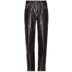 Pantalon large pour homme en similicuir PU noir léger, taille haute, imperméable, avec surpiqûres blanches, style streetwear - Product Image 4