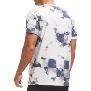 White Navy Checker Floral Cloud Washed Sublimation Print Short Sleeve Crew Neck Men T <b>Shirt</b> - Product Image 3