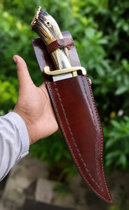 Handmade Damascus Steel Bowie Knife with <b>Leather</b> Sheath Full Tang Custom Hunting Knife Razor Sharp Survival & Camping Blade - Product Image 4