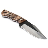 Vente en gros de couteau à lame fixe en acier 7Cr13 manche en corne de bélier couteau de camping EDC de chasse poli avec gaine en cuir