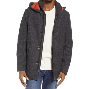 <b>Men's</b> Wool Blend Hooded Overcoat Stand Collar Single Breasted Regular Length Warm Winter Outerwear With Orange Lining - Product Image 4