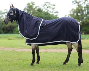 Léger 100% coton personnalisé Dressage utiliser tapis de cheval Combo bleu clair sangle capuche toutes saisons accessoires de cheval Premium - Product Image 2