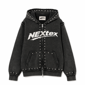 Sudadera con capucha negra para hombre con cremallera, diseño de bloques de color y hombros a cuadros, corte regular, estilo oversize, de punto - Product Image 6
