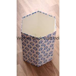 Poubelle décorative ouverte faite à la main en carton PP imprimé au bloc, recouverte de tissu 100% coton - Product Image 5