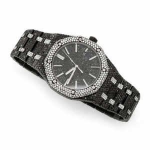 Reloj de Lujo con Incrustaciones de Moissanita Negra, Estilo Diamante, Acero Inoxidable, Resistente al Agua, Estilo Hip Hop, Fabricante y Proveedor - Product Image 2