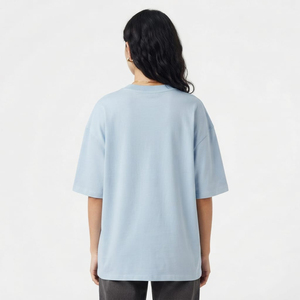 เสื้อยืดผู้หญิงไซส์ใหญ่ สีฟ้าอ่อน ผ้าฝ้าย คอกลม ไหล่ตก แขนสามส่วน ออกแบบโลโก้ได้ตามต้องการ ทรงหลวม - Product Image 4