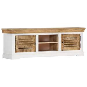 Meuble TV en bois de manguier massif marron et blanc 46,5x11,8x15,7 pouces - Product Image 1