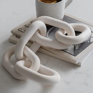 Escultura india de madera Lametierartz, madera de mango natural pulida, decoración con motivos de amor, eslabones decorativos cuadrados y redondos, cadena decorativa tipo pino - Product Image 4