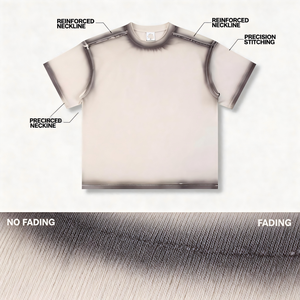 Camiseta de Algodón Vintage Lavada y Desgastada de 240 g/m² con Estampado Láser y Bordado, Manga Corta, Estilo Urbano, Fabricante - Product Image 3