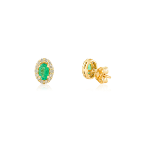 Stunning Delicate Design Minimalist Emerald & Diamond <b>Small</b> Halo <b>Stud</b> <b>Earrings</b> Graduation Gift 18K Solid Yellow Gold Jewelry - Product Image 5