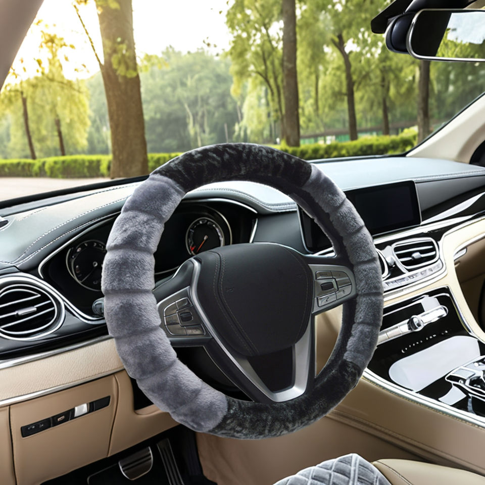 ANMA Universal Long Furry Classic Business Steering Wheel Cover - Universal Fit, 4-Spoke Design