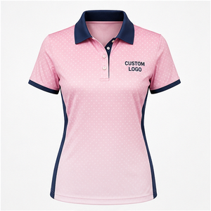 Polo de Manga Corta con Cuello y Bloques de Color Rosa y Blanco para Mujer, con Logotipo Personalizado, Secado Rápido, Sublimación, Ropa Deportiva de Golf - Product Image 1