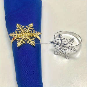 Anneaux de serviette flocon de neige en métal vaisselle de noël porte-serviettes décoratif prix de gros pour mariage anneaux de tissu de noël - Product Image 1