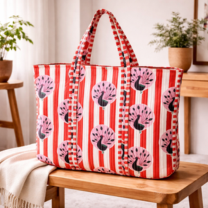 Orange Striped <b>Peacock</b> Print Cotton Tote <b>Bag</b> Large Capacity Reusable Shopping <b>Bag</b> Eco Friendly Women Shoulder Handbag - Product Image 1