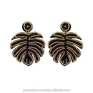 Pendientes de Aro Modernos con Cuentas y Bordado a Mano de Alta Calidad, Diseño de Hoja, Ideales para Fiestas de Verano en la Playa, Regalos y Bodas a la Moda - Product Image 2