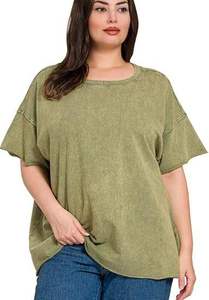 Womens Oversized T Shirt Acid Wash Loose Fit Short Sleeve Cotton Casual Streetwear Fashion <b>Top</b> - Product Image 2