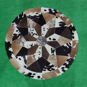 Classic Handcrafted Round Patchwork Hide Floor Carpet Geometric <b>Leather</b> Accent Rug for Living Room and Home Interior Styling - Product Image 4