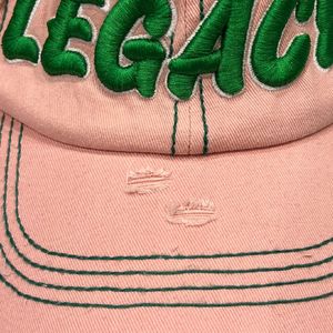 Pink and Green Distressed Baseball <b>Cap</b> with Green Embroidered Letter Design Adjustable Vintage Casual Outdoor Fashion Unisex <b>Hat</b> - Product Image 5