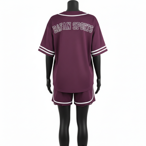 Ensemble short de baseball en jersey pour femme, athlétique, en maille de polyester légère, bordeaux et blanc, avec logo personnalisé thermocollé, ensembles pour femme 100% coton - Product Image 2