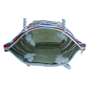 Bolsa de Playa de Alta Calidad 2026, Moderna, con Estampado de Rayas Multicolor, Asa de Cuerda de Algodón Trenzada y Cierre de Cremallera - Product Image 5