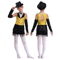 Justaucorps de danse jazz latine pour enfants 12-16 filles avec gants et chapeau à paillettes pour les compétitions de scène dansant le cha-cha