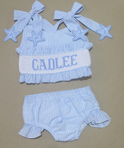 Personalized Embroidered Breathable Cotton Pink Striped Bikini Rompers Ruffles <b>Star</b> Appliques for Baby Girls Summer Swim Suit - Product Image 1