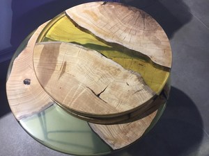 Modern Round Wood Resin <b>Coffee</b> <b>Table</b> With Red Inlay Indoor Living Room Furniture Decoration Handmade Artisan <b>table</b> Design - Product Image 2