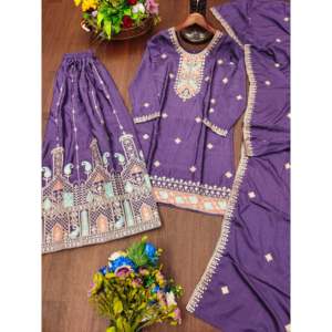 Traje Sharara de Fiesta para Mujer de Diseñador, Conjunto Bordado con Lentejuelas - Product Image 1