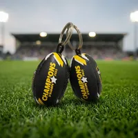 Porte-clés personnalisé en forme de mini ballon de rugby en caoutchouc avec impression de logo, porte-clés promotionnel pour événements sportifs, image de marque d'entreprise