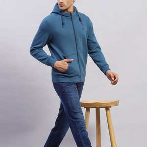 Sweat à capuche bleu pour homme, fermeture éclair, décontracté, polaire, hiver - Product Image 4