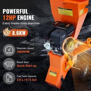 Trituradora de Madera de Alta Resistencia a Gasolina de 12 HP, Motor de 420cc y 8.6 kW, Trituración Rápida de Madera, Diámetro Máximo de Madera de 2 Pulgadas, Mulcher de Madera Rápido - Product Image 3