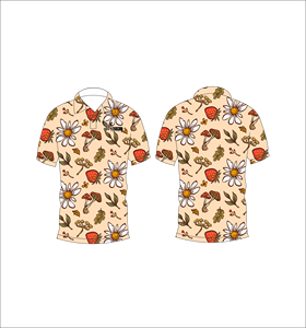 Camisa Polo Personalizada con Estampado Botánico para Hombre, Manga Corta, Informal, de Algodón Tejido, Diseño Floral, Transpirable, para Verano - Product Image 1