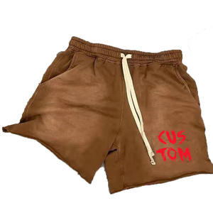 Nuevo Diseño al por Mayor Pantalones Cortos de Chándal Vintage con Bajo Deshilachado, Lavado Ácido, Efecto Blanqueado, con Cordón y Efecto Desgastado por el Sol para Hombre - Product Image 4